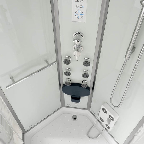 Home Deluxe - Komplettdusche WHITE PEARL - Maße: 90 x 90 cm - inkl. Regendusche Radio und Zubehör I Fertigdusche, Dusche, Duschtempel