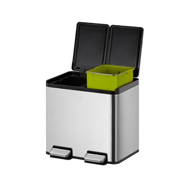 PROREGAL Rechteckiger Treteimer Aus Gebürstetem Edelstahl Mit Getrennten Soft Close & Stay Open Deckel 20 Liter HxBxT 37 x 40,3 x 33,2 cm Silber