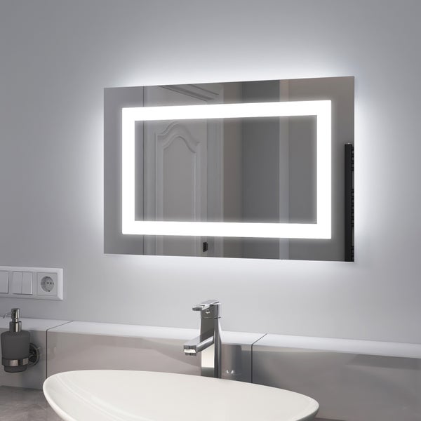 EMKE Badspiegel mit Beleuchtung, LED-Spiegel mit Kippschalter, Anti-Beschlag, Vertikal oder Horizontal, 40 x 60 cm, Kaltweiß/Warmweiß