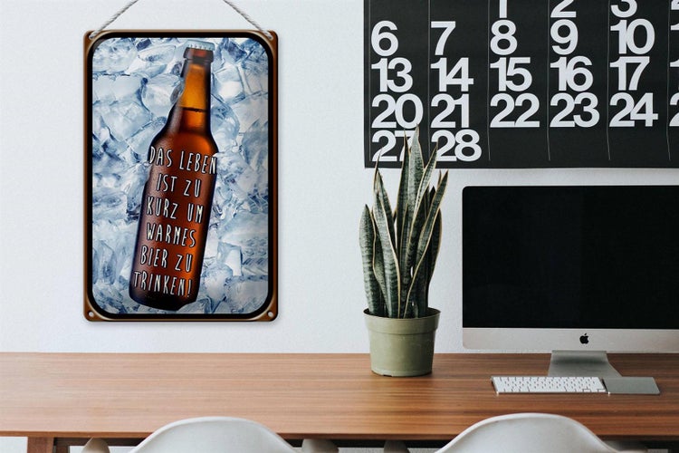 Blechschild Spruch 20x30cm Leben ist kurz um warmes Bier