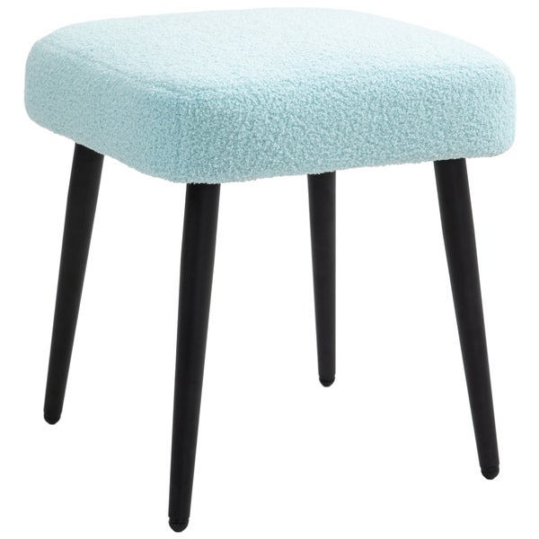 HOMCOM Fußhocker Sitzhocker Quadratischer Schminkhocker Fußstütze mit Kaschmir-Optik, Stahlbeine, für Wohnzimmer, Schlafzimmer, Hellblau, 42 x 42 x 47 cm
