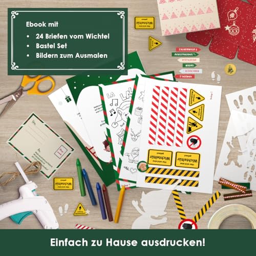 Wichteltür Set - Komplettes Wichtel Zubehör Weihnachten - Wichtelbriefen & Bastelvorlagen - Wichtel Set Weihnachten Komplett - Wichtel Baustelle Set - Wichteltür Zubehör Weihnachtswichtel Milula