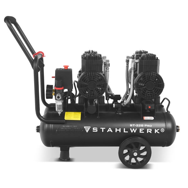 Schwarzer Stahlwerk ST-228 Pro Kompressor mit Rädern und Griff