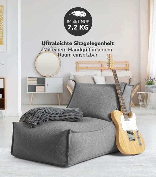 mokebo Sitzsack mit Hocker für Kinder und Erwachsene 'Der Sundowner', Bean Bag nachhaltig aus Recyclingstoff mit EPS-Perlen Füllung in Grau