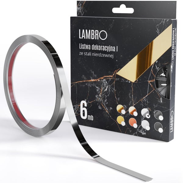 Lambro Dekoleiste aus Edelstahl, sechs Meter, mit Verpackung