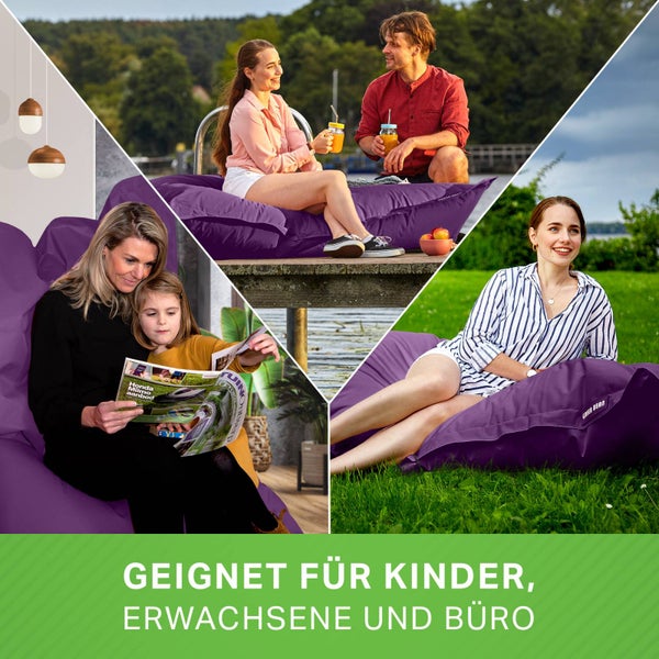 Green Bean Sitzsack 120x160cm 270 Liter Kinder & Erwachsene Bean Bag EPS Perlen Füllung Riesensitzsack Groß Draußen Outdoor Liegekissen Waschbar Wetterfest Lounge Chair Sitzkissen Bodenkissen Lila