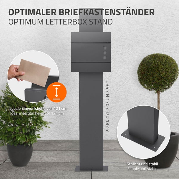 ML-Design Briefkastenständer aus Edelstahl pulverbeschichtet in Anthrazit, Höhe 170 cm, Lochabstand 23x17 cm, Freistehend, zum Anschrauben, für Wandbriefkasten, Briefkasten Standfuß Ständer Halterung