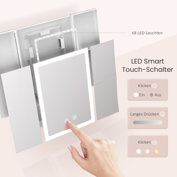 EMKE LED-Kosmetikspiegel Tragbarer mit 2X/5X-Vergrößerung, 180° klappbar, USB-aufladbar, 285x175x120mm, Weiß