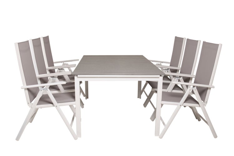 Levels Gartenset Tisch 100x160/240cm und 6 Stühle Break weiß, grau. 100 X 160 X 75 cm