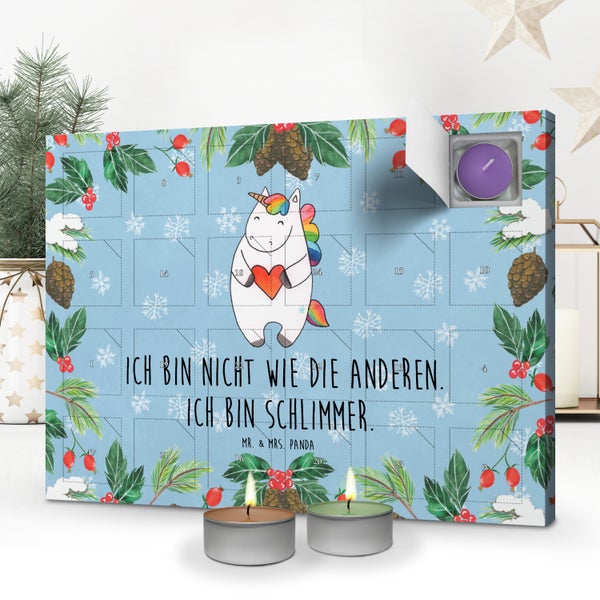 Mr. & Mrs. Panda Duftkerzen Adventskalender Einhorn Herz - Blau Pastell