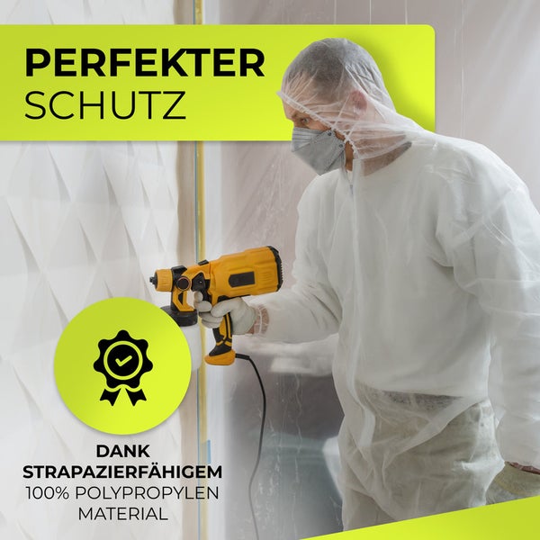 Paintbutler - 3x PP-Schutzanzug mit Kapuze - Maleranzug - Einweg - Overall zum Schutz vor Farbspritzern, Baustaub, Glaswolle, Schmutz - Weiß (XL)