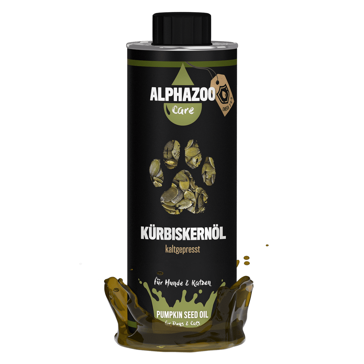 ALPHAZOO Premium Kürbiskernöl 500ml für Hunde und Katzen