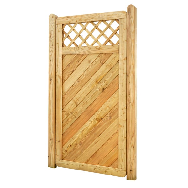 Holzzauntür mit Lattenmuster im oberen Bereich