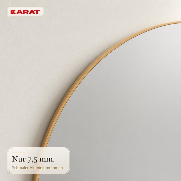 Runder Wandspiegel mit einem 7,5 Millimeter schmalen Aluminiumrahmen von Karat.