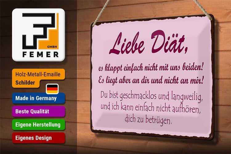 Blechschild Spruch 30x20cm liebe Diät klappt einfach nicht