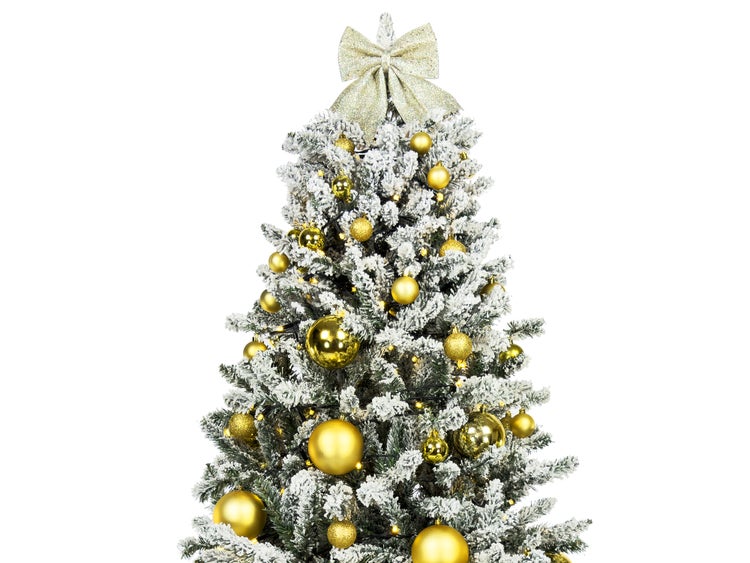 Geschmückter künstlicher Weihnachtsbaum mit 85 Ornamenten GOLDEN CHRISTMAS 240 cm Baum mit Ständer und Weihnachtsornamenten