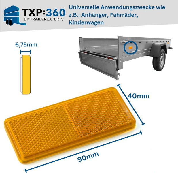 10er Set Reflektoren Rückstrahler | gelb / orange | selbstklebend | rechteckig | 90x40mm