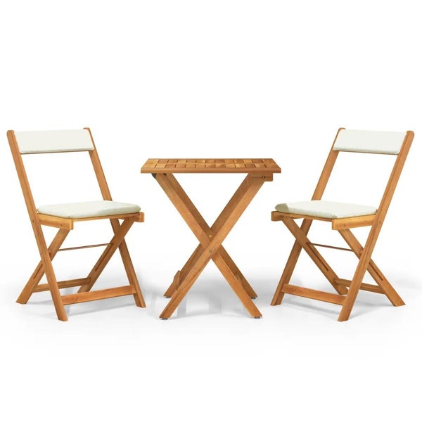 3-tlg. Bistro-Set Klappbar mit Kissen Massivholz Akazie