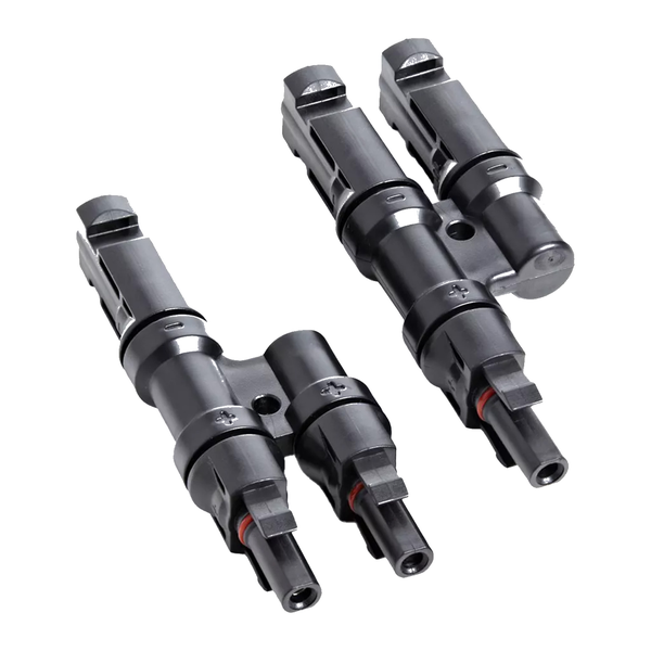 Solar Y-Verteiler Set für Photovoltaikanlagen, Stecker und Buchse zur Parallelschaltung von zwei Solarmodulen.