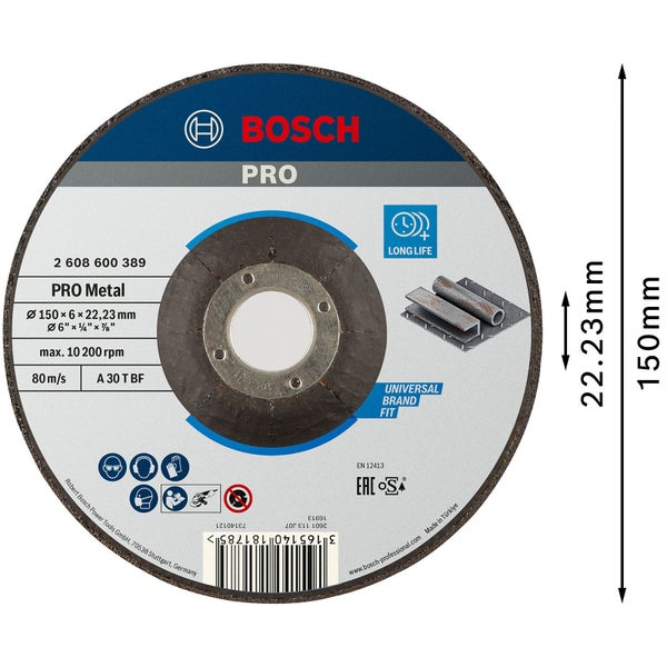 Bosch PRO Metal Schleifscheibe 150 x 6 x 22,23 mm - 2608600389