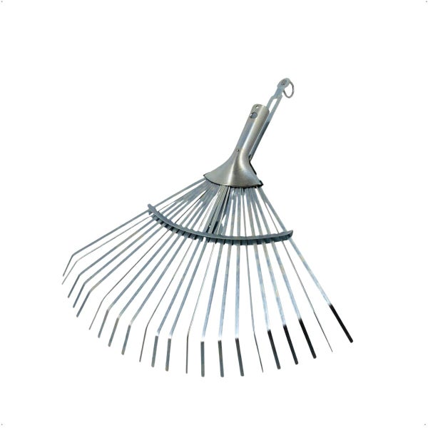 Fächerbesen aus Metall für Gartenarbeiten zum Zusammenrechen von Laub und Gartenabfällen