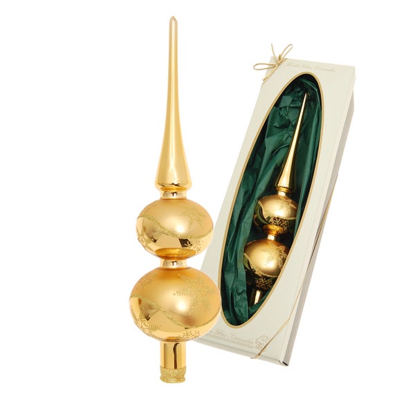 Gold glanz/matt 33cm Doppelspitze, Glasornament, mundgeblasen und handdekoriert, 1 Stck., Weihnachtsbaumkugeln, Christbaumschmuck, Weihnachtsbaumanhänger