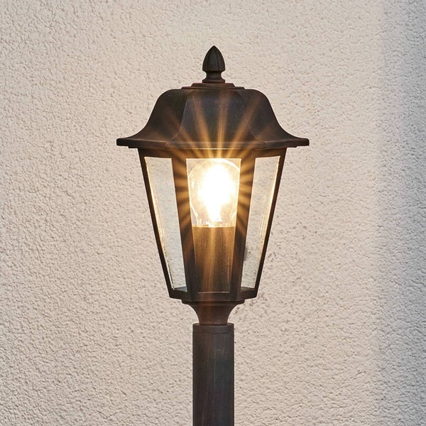 Lindby Außenleuchte Lamina (spritzwassergeschützt (Retro, Vintage Antik) in Braun aus Aluminium (1 flammig E27) - Wegeleuchte Pollerleuchte Wegelampe Sockelleuchte