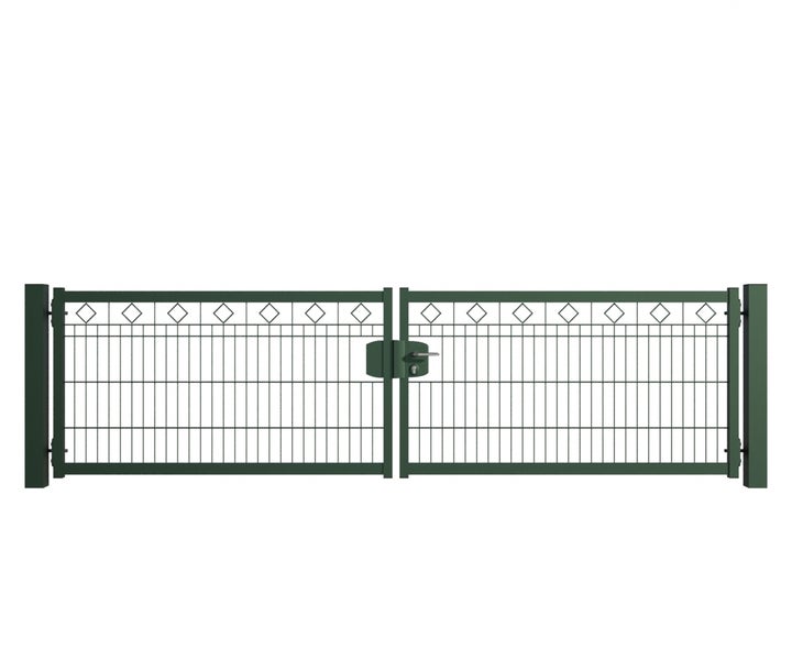 Doppelflügeltor aus Metall mit Rautenmuster