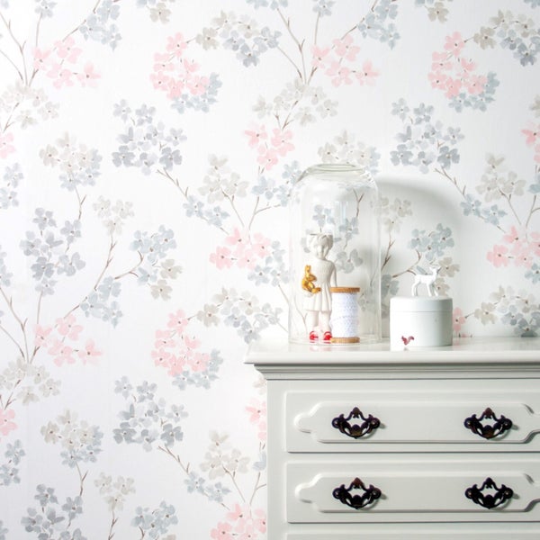 Vliestapeten Bl�te Rosa Gris