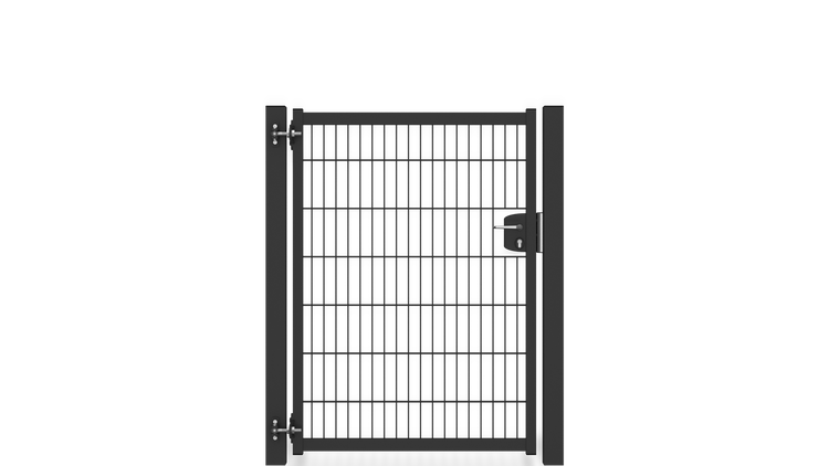 Gartentür ZAUNGURU BASIC-Line aus Metall, Höhe: 143cm, Breite: 123cm, 1-flügelig inkl. Pfosten, Locinox-Schloss und Zubehör, Feuerverzinkt und zusätzlich in RAL 7016 Anthrazitgrau pulverbeschichtet