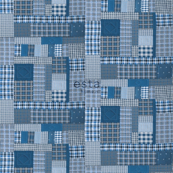ESTAhome Fototapete Karomuster Blau und Grau - 300 x 279 cm - 158808