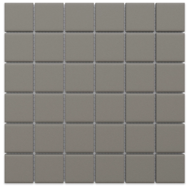 Graue Mosaikfliese aus Feinsteinzeug, quadratisch, matt.