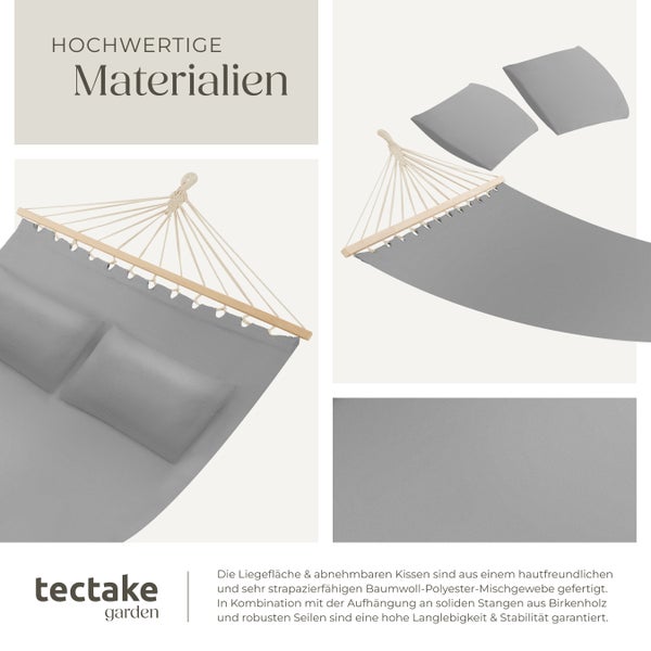 Hängematte tectake Eden 230 x 145 cm mit Spreitzstäben, für 2 Personen hellgrau