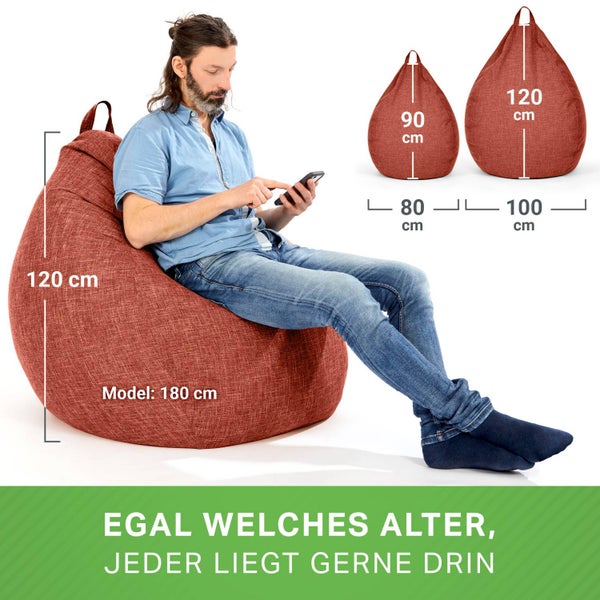 Green Bean Indoor XXL Sitzsack mit 300 Liter mit EPS-Perlen Füllung - Kuschelig Weich Waschbar - Drinnen Stoff Bodenkissen Liegekissen Sitzkissen - Cherry Rot