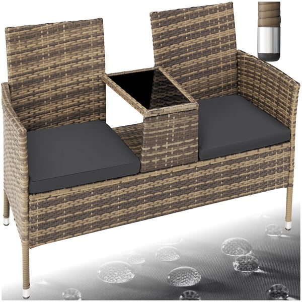 Rattan Gartensitzbank tectake Narbonne 131 x 59 x 82 cm 2-Sitzer natur/dunkelgrau