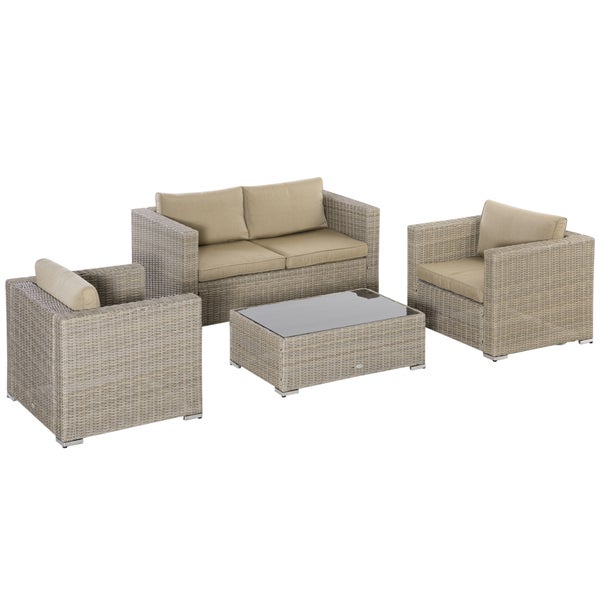 Outsunny 4-tlg. Gartenmöbel-Set, 150L x 75B x 65H cm, Stahl, PE-Rattan, Polyester, mehrfarbig