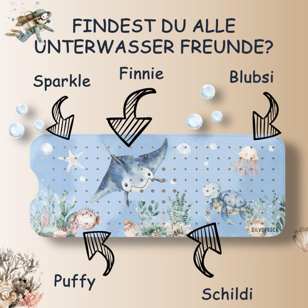 SilverRack Badewannenmatte Kinder rutschfest [100x40cm] - Antirutschmatte Badewanne BPA frei - Badematte Kinder - für Baby & Kinder - Antirutsch Matte - Bath Mat - Rochen Unterwasserwelt Blau