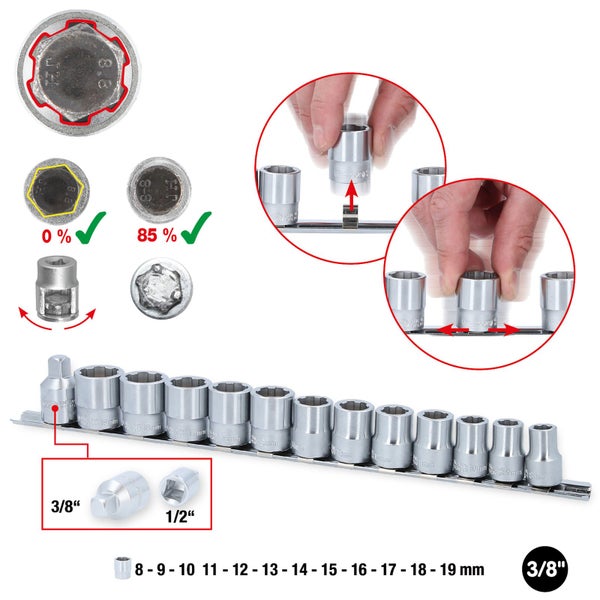 KS TOOLS 3/8 RESCUEpower Stecknuss-Satz 13tlg. 8-19 mm - 913.3930