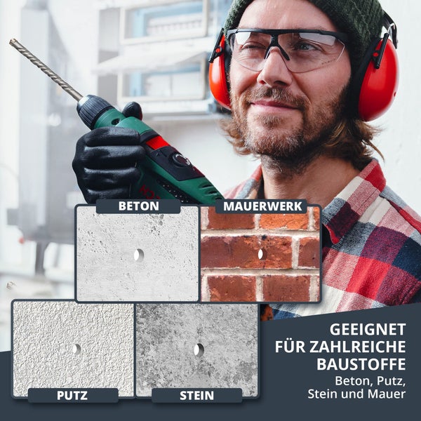 BAURIX® SDS Plus Metallbohrer-Set [7-teilig] - NARWAL® Metallbohrer - müheloses Bohren von Beton - Professionelles Metallbohrer-Set 5,6,8,10,12 mm, Länge 160 mm, Metallbohrer Kobalt