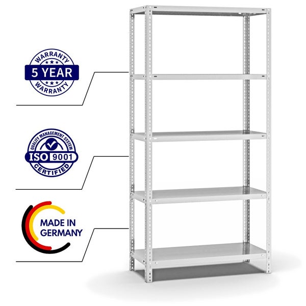 PROREGAL Fachbodenregal Schraubsystem Medium-Duty Grundregal HxBxT 200 x 100 x 40 cm 5 Ebenen Fachlast 200 kg Beidseitig Nutzbar Lichtgrau