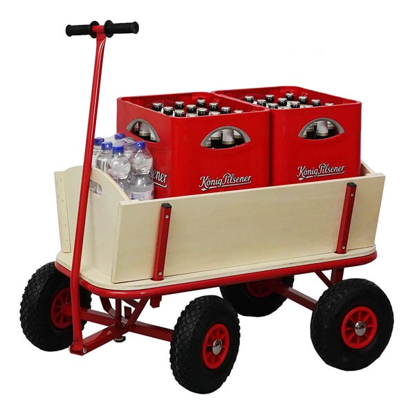 PROREGAL Profi Bollerwagen BOLLY HxBxT 97x90x60cm Traglast 150kg Luftbereifung Rot Handwagen