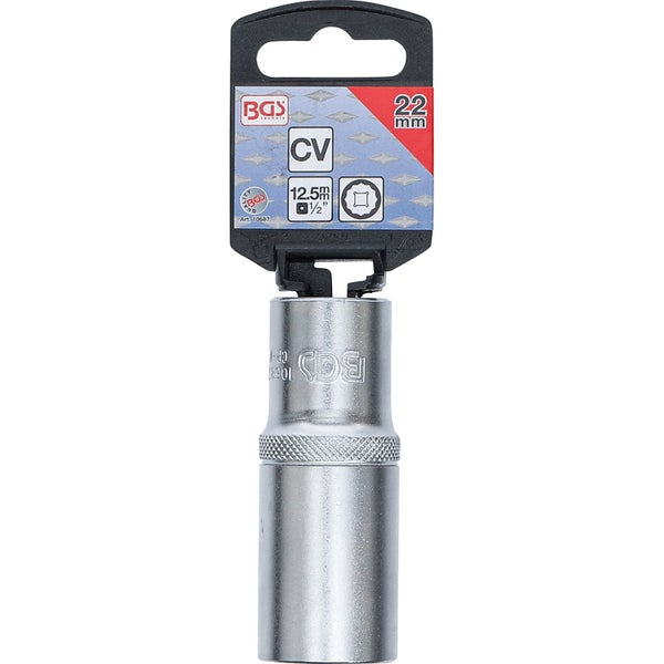 BGS Steckschlüssel-Einsatz Zwölfkant tief Antrieb Innenvierkant 12,5 mm (1/2) SW 22 mm - 10687