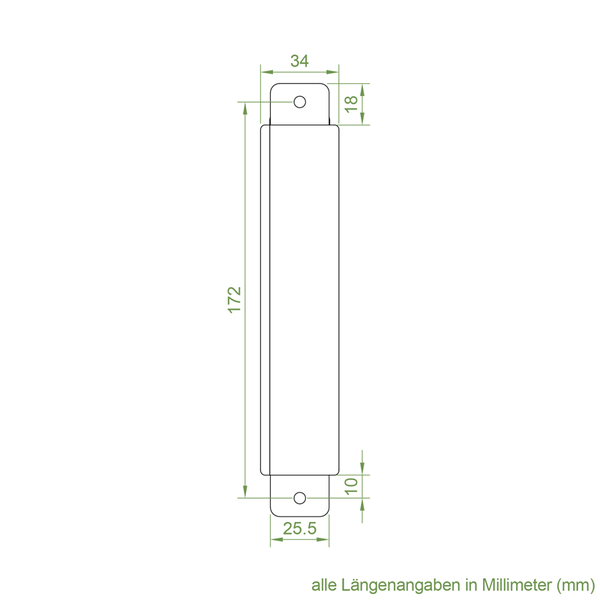Technische Zeichnung eines Beschlags mit Maßangaben in Millimeter