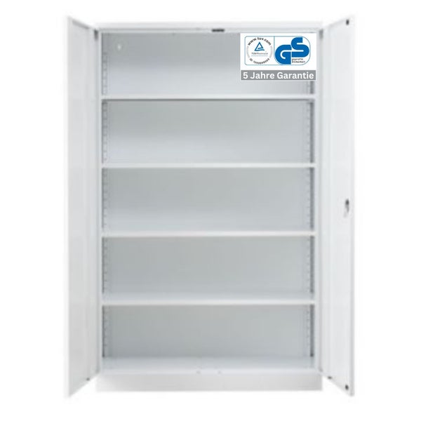 PROREGAL Stahlschrank Bee 4 Fachböden HxBxT 195 x 120 x 42 cm Pulverbeschichtetes Fachbodenmaterial Weiß & Weiß