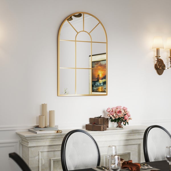 HOMCOM Wandspiegel Fensterspiegel 91 x 60 cm Dekorativ Spiegel mit Metallrahmen Hängespiegel für Wohnzimmer, Schlafzimmer, Gold
