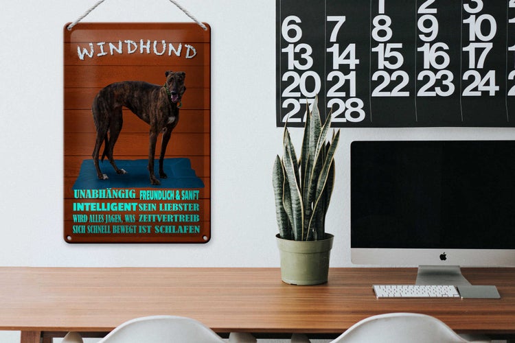 Blechschild Spruch 20x30cm Windhund Hund intelligent sanft