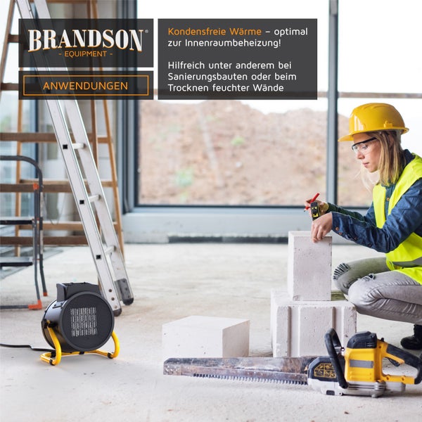 Brandson Bauheizer mit Tragegriff 3000W, Keramikheizer, Heizlüfter, Heizgebläse 3 kW, Überhitzungsschutz, Automatische Abschaltung, 2 Leistungsstufen