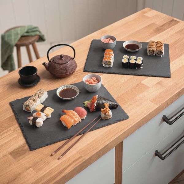 FRANK FLECHTWAREN|Schieferplatte Rechteck, 2er Set, 40 x 30 cm, SCHIEFER