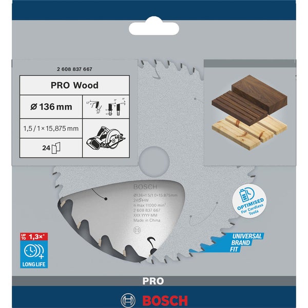 Bosch PRO Wood cordless Blatt für Kreissägen 136 x 1,5 x 15,875 mm - 2608837667