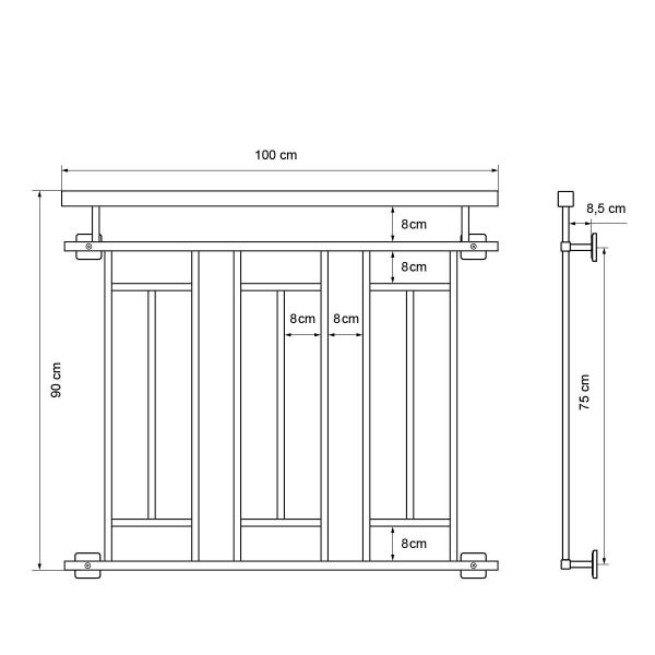 ECD Germany Französischer Balkon 90x100 cm mit 3 Füllelementen, Anthrazit matt, Holzoptik, verzinkter Stahl, Balkongeländer Stabgeländer Balkonbrüstung Balkongitter Fenstergeländer Außen Fenstergitter